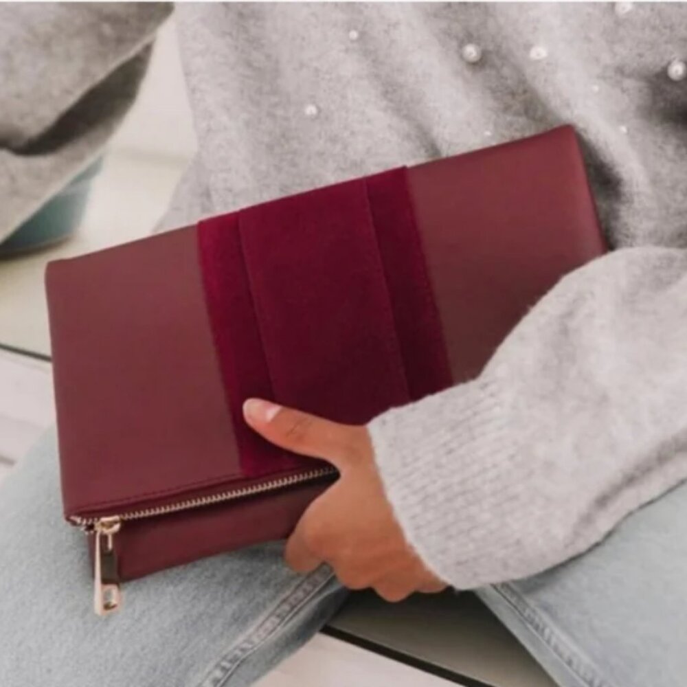 Summer & Rose Burgundy clutch with Gold Accents
